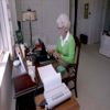 Mrs. Barbara Bush works at her desk at Walker's Point, Kennebunkport, Maine